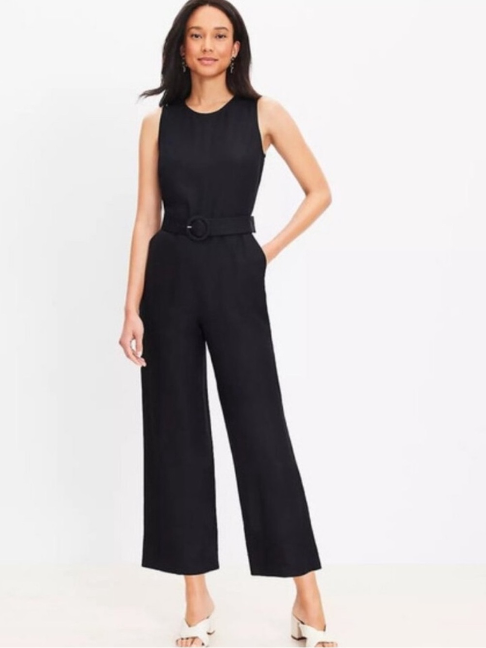 LOFT Linen Blend Black Sleeveless Jumpsuit Size 10